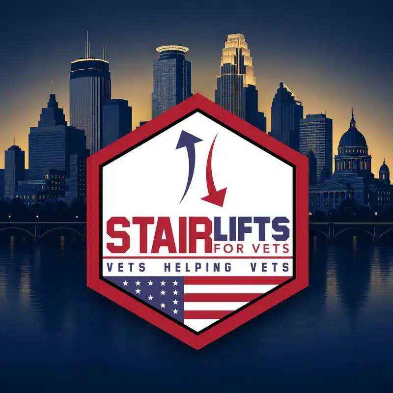 Minnesota Stair Lift Installation for Veterans Stair Lift for Vets logo with the Minneapolis and Saint Paul skyline in Minnesota